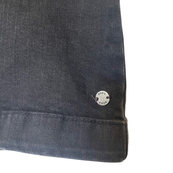 Roxy Black Denim Mini Skirt Zip Front Utility Style Size 10 Biker Chic Preppy - Picture 4 of 8
